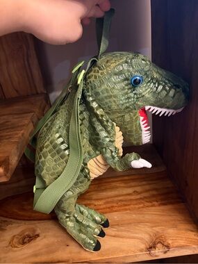 Fiesta Green Plush T-Rex Reptile Backpack with Blue Eye and Red Mouth